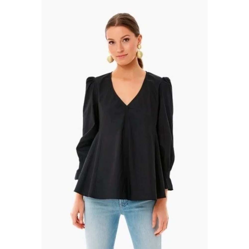 Tuckernuck Faux Suede Easton Swing Top M Black V-Neck 3/4 Puff Sleeve Preppy